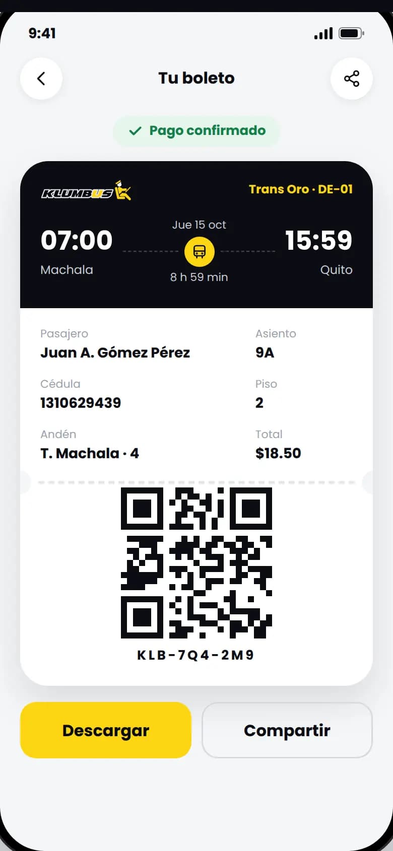 Boleto digital con código QR